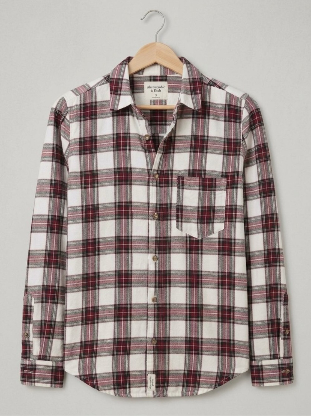 Abercrombie & Fitch Burgundy and White Plaid Button-Up Shirt